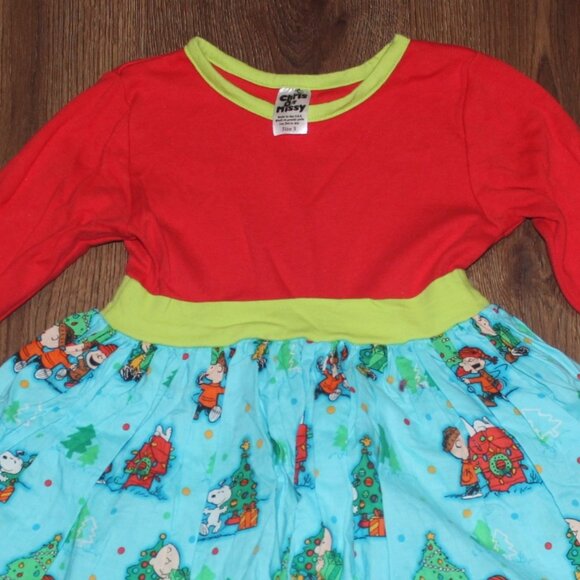 Girls Chris N Missy Peanuts Holiday Christmas Dress Red Blue Long Sleeve size 3T - Picture 2 of 4